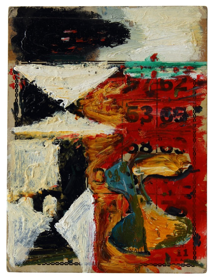 Untitled, 2011, oil on Bingo Card, 7 1/4 x 5 1/2 inches