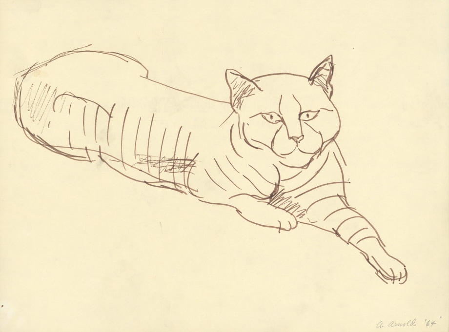 Reclining Cat, 1964, ink on paper, 10 1/8 x 13 5/8 inches