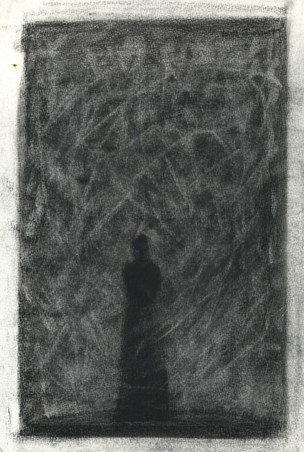 Poem 249,&nbsp;c. 1989, charcoal on paper, 19 1/4 x 13 inches