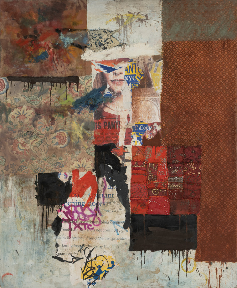 Mohammad Omer Khalil, Sigh, 1942 II,&nbsp;2010,&nbsp;Oil and collage on wood,&nbsp;68 x 56 in