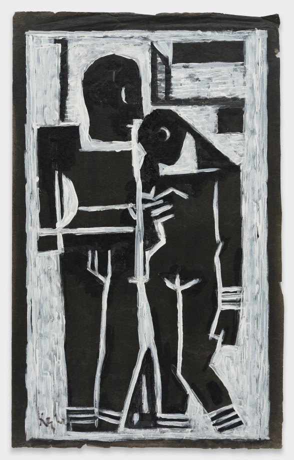 two figures in black ink on a white background