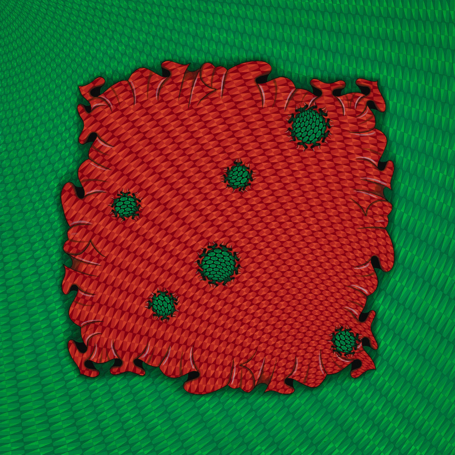 Abstract painting of a geometric vortex with holes