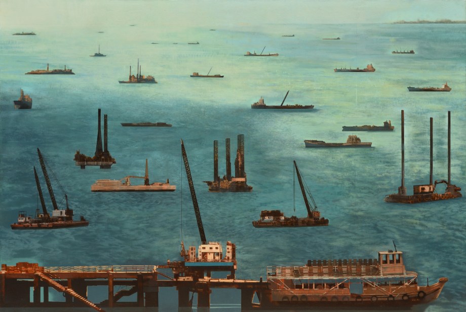 Nataraj Sharma, Ferry to Mandwa,&nbsp;2020,&nbsp;Oil on canvas, 72 x 108 in