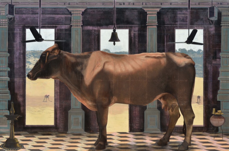 Nataraj Sharma, Temple Interior,&nbsp;2020,&nbsp;Oil on canvas,&nbsp;​72 x 108 in