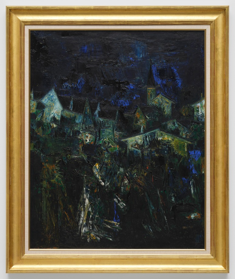 S. H. Raza,&nbsp;Untitled (Village dans la nuit), 1957, Oil on canvas, 47.75 x 39.75 in (121 x 101 cm), Private US Collection