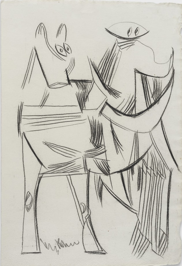 K. S. Kulkarni,&nbsp;Untitled (Abstracted Horse and Figure), n/d,&nbsp;Charcoal on paper,&nbsp;21 x 14 in