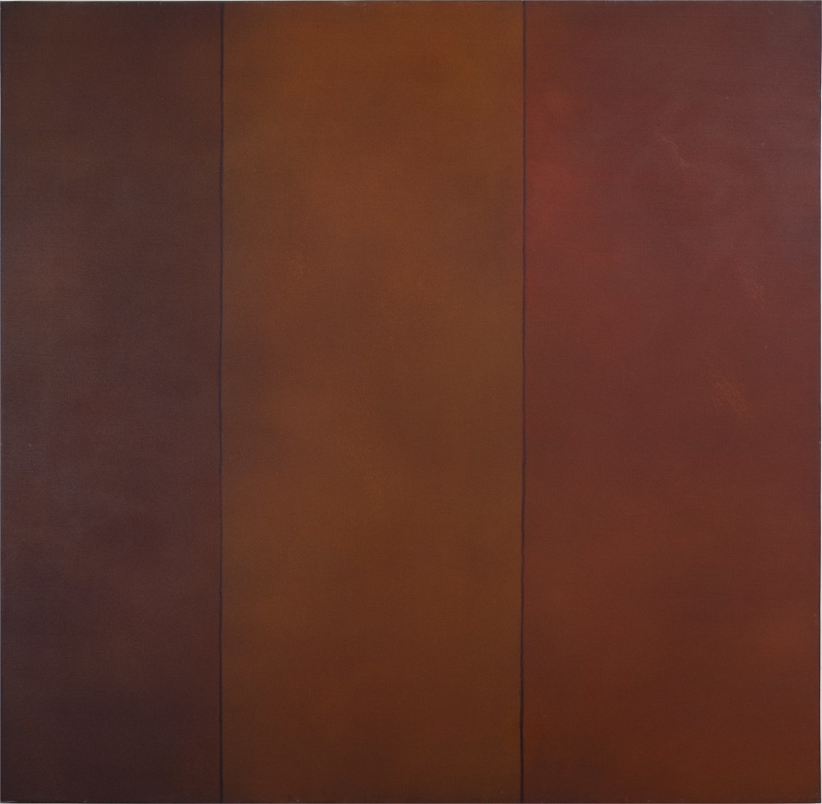 Abstract painting with three bands of colour, (Left to Right); Brown, burnt orange, dark red