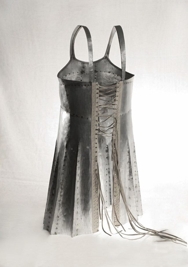 Naiza Khan, Robe,&nbsp;2008,&nbsp;Galvanised steel and leather,&nbsp;39.25 x 21.5 x 15 in