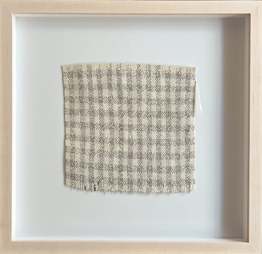Youdhisthir Maharjan,&nbsp;Days of Joy, Days of Sorrow,&nbsp;2019,&nbsp;Handwoven strips of reclaimed book pages, 8 x 8.25 in