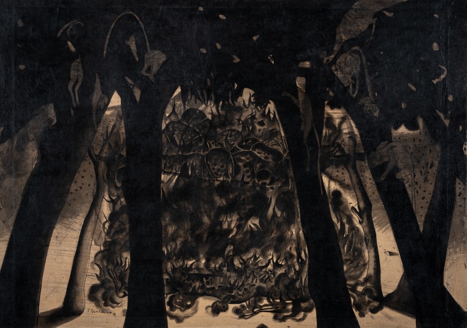 T. Venkanna, Untitled (Burning Desire), 2018,&nbsp;Ink on rice paper affixed on canvas,&nbsp;22 x 30 in (56 x 76 cm), &nbsp;