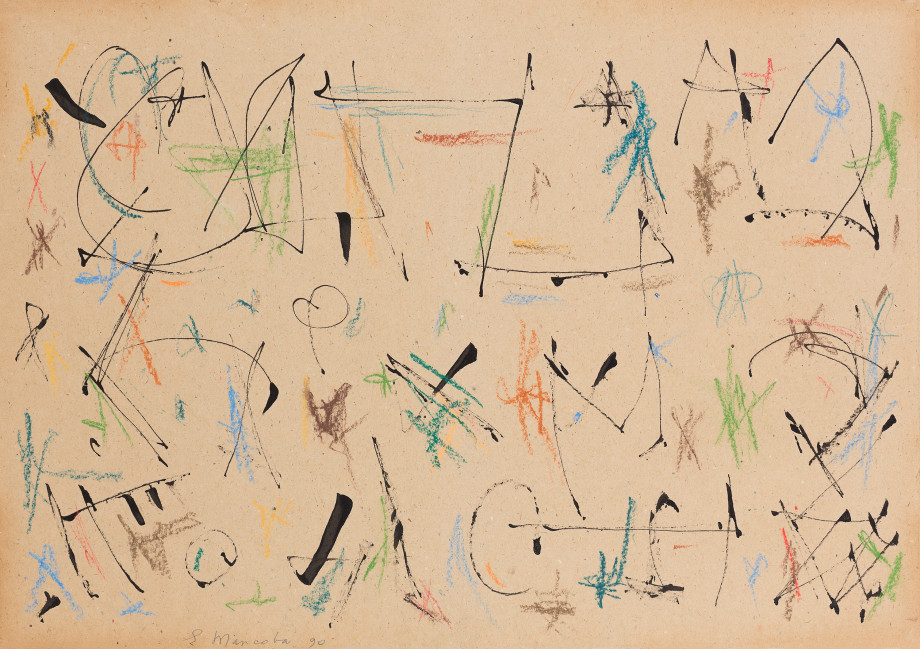 Ernest Mancoba, Untitled 8,&nbsp;1990,&nbsp;Ink and oil pastel on paper, 16.5&nbsp;x 23&nbsp;in