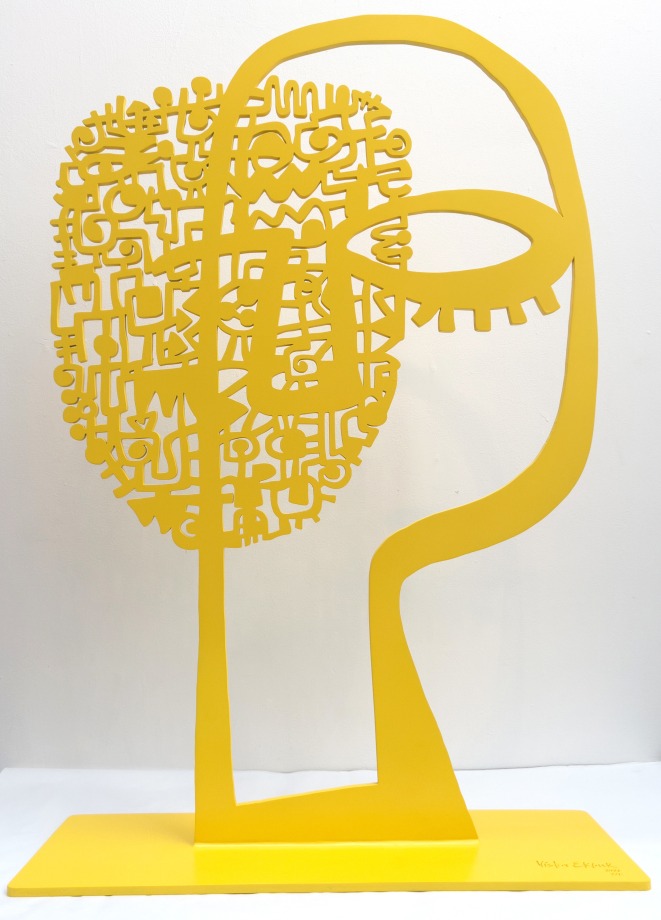 Victor Ekpuk,&nbsp;Mask​​​​​​​, 2022, Hand painted steel, 35.4 x 23.6 in (90 x 60 cm)