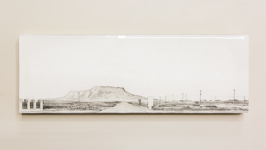 Saba Qizilbash,&nbsp;Landmarks 4,&nbsp;2018,&nbsp;graphite and epoxy on paper, mounted on wood,&nbsp;4 x 12 in