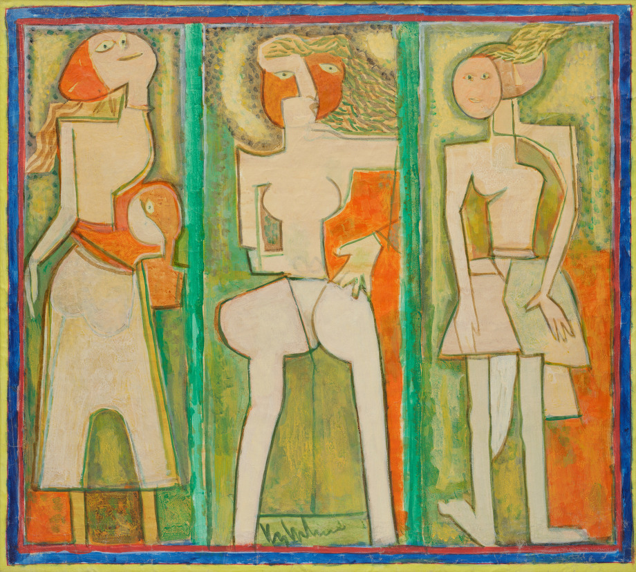 K. S. Kulkarni,&nbsp;Three Sisters,&nbsp;1974,&nbsp;Acrylic on canvas,&nbsp;44&nbsp;x 48 in