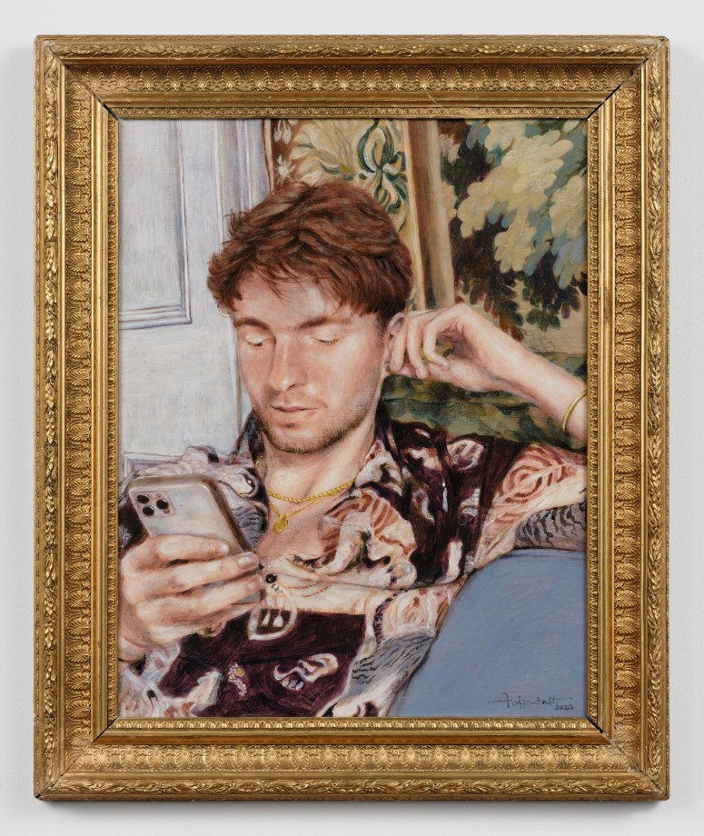 Portrait of the artist's son holding his phone