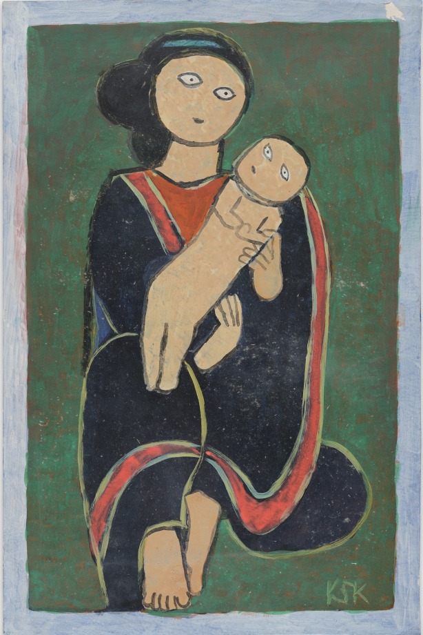 K. S. Kulkarni,&nbsp;Mother and Child,&nbsp;1980,&nbsp;Acrylic on paper,&nbsp;40&nbsp;x 32 in