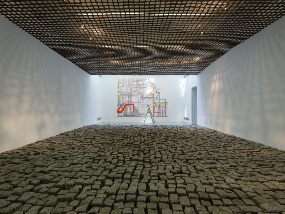 Nadia Kaabi-Linke,&nbsp;NYSE Road Works (Remont II),&nbsp;Site-specific installation:&nbsp;granite, MDF, acrylic paint, sand, Dimensions variable
