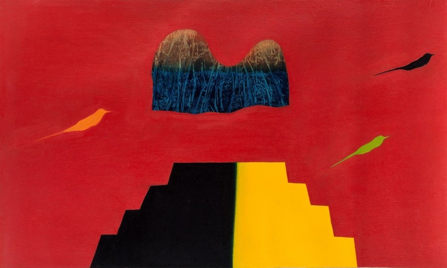 Jagdish Swaminathan, Untitled (Bird, Tree and Mountain),&nbsp;1982, Oil on canvas, 32 x 44 in