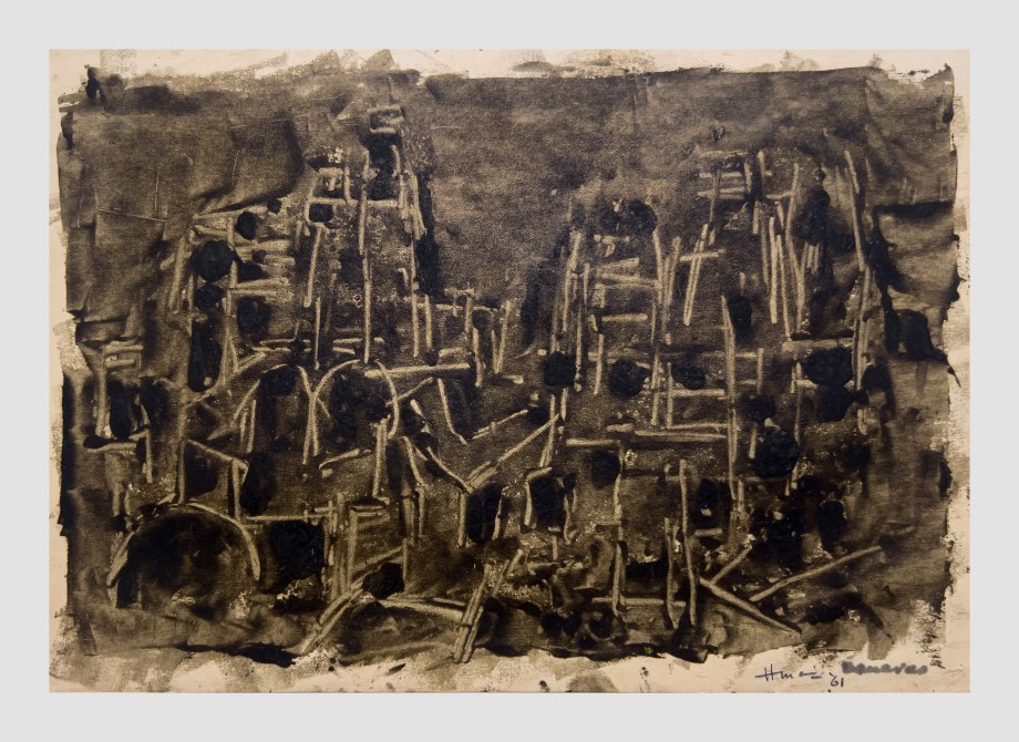 Maqbool Fida Husain,&nbsp;Banares, 1961, Ink on paper, 7 ⅛ x 10 ⅞ in&nbsp;(18.1 x 27.6 cm), HUSMF136