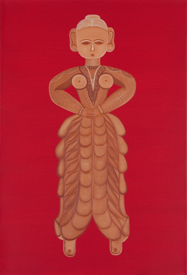 Rekha Rodwittiya,&nbsp;Nayika/Guddiya (Red),&nbsp;2009,&nbsp;Acrylic and oil on canvas,&nbsp;36 x 24 in, &nbsp;