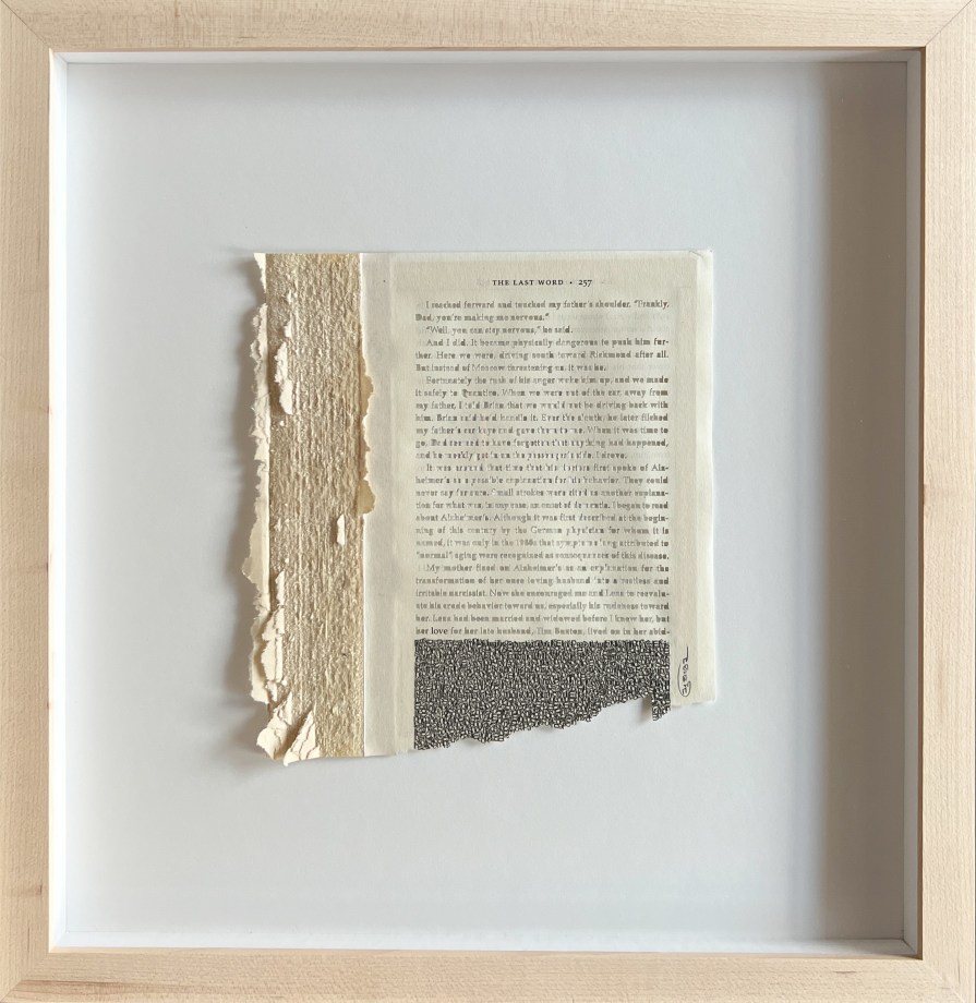 Youdhisthir Maharjan,&nbsp;The Last Word,&nbsp;2019,&nbsp;Hand-cut text collage on reclaimed book pages,&nbsp;7.75 x 7.25 in