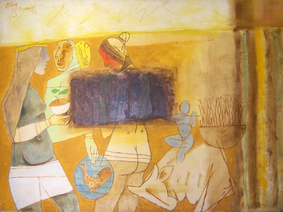 Maqbool Fida Husain,&nbsp;Untitled (Tribal/Drought), 1973, 67 x 90&nbsp;in (170.2 x 228.6 cm), HUSMF012