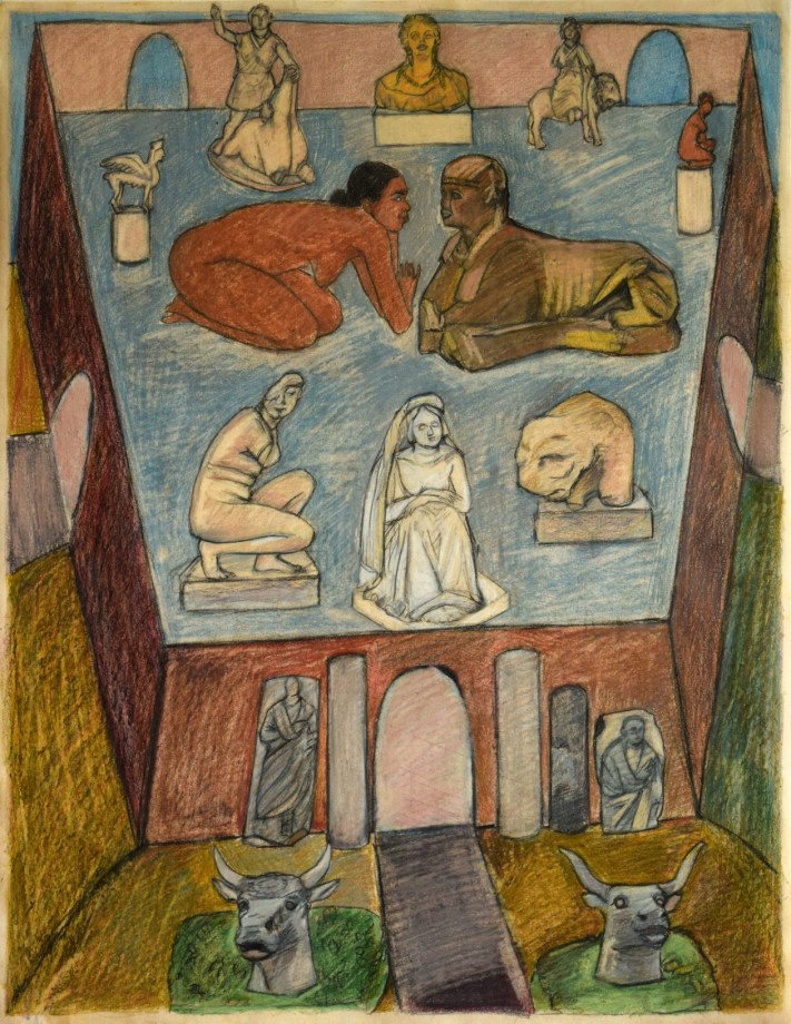 Mequitta Ahuja,&nbsp;Sphinx I,&nbsp;2014, Colored pencil on paper, 22 x 17 in
