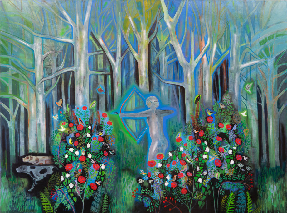 Fantastical landscape inspired by the Greek Goddess Diana and woodland creatures