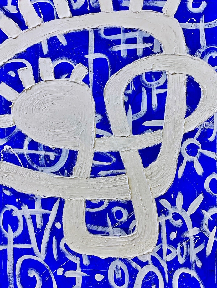 Victor Ekpuk, Composition in Blue&nbsp;2,&nbsp;2019,&nbsp;Acrylic on canvas,&nbsp;66 x 48 in&nbsp;