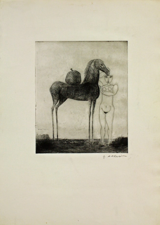 Ahmed Morsi, Untitled (Figure with Horse),&nbsp;1982,&nbsp;Etching on zinc plates &amp;amp; aquatint,&nbsp;9.75 x 8 in