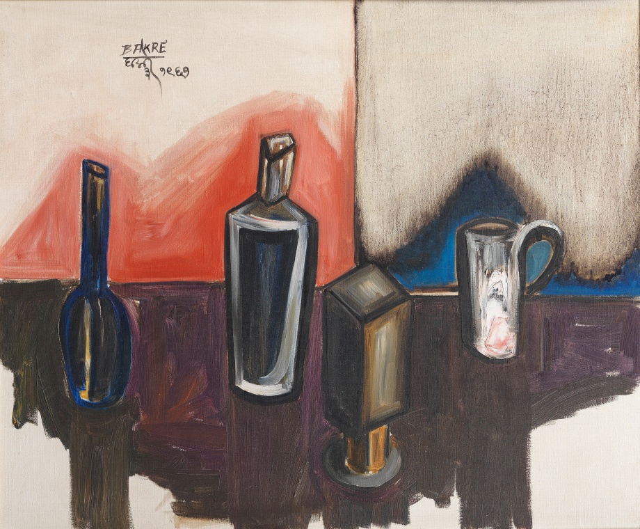Still life painting of vases and a mug