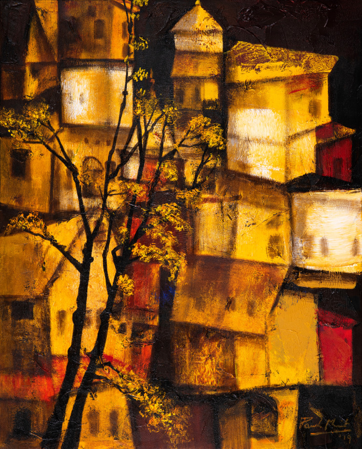 Cityscape in yellow tones