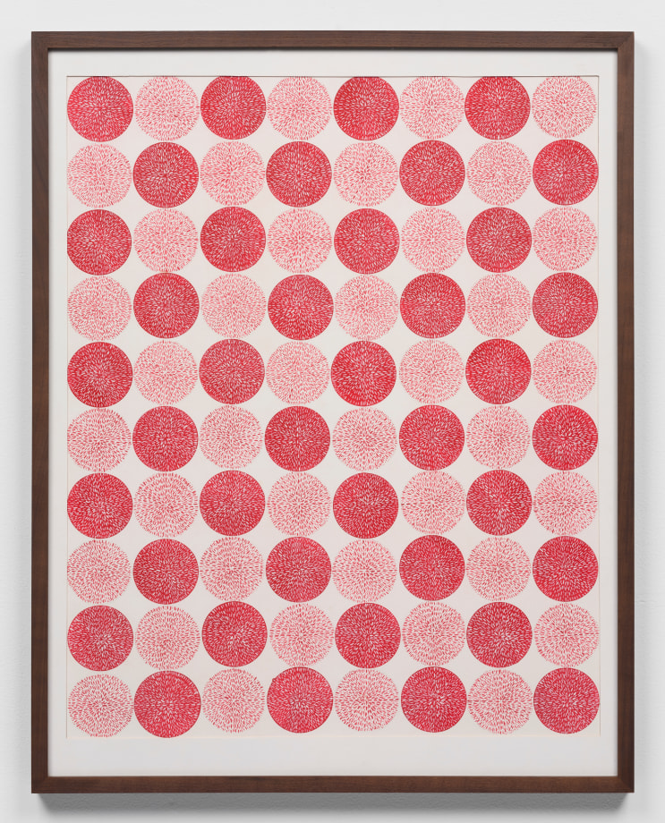 Red abstract dots with gouache on wasli paper