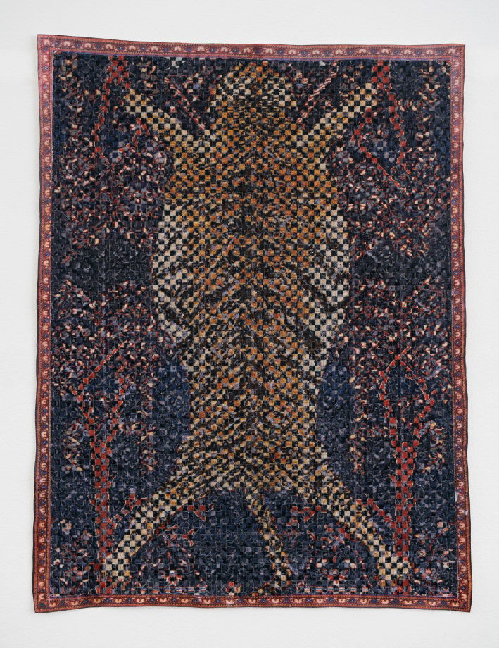 Woven paper artwork with a tiger