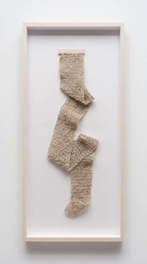 Youdhisthir Maharjan,&nbsp;Book of Woman,&nbsp;2019,&nbsp;Crocheted strips of reclaimed book pages, 57 x 4.5 in