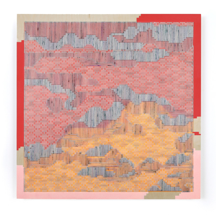 Azadeh Gholizadeh, Clouds: Puget Sound, 2023,&nbsp;Merino on canvas mesh, acrylic, 29 x 29 in (73.7 x 73.7 cm), GHOAZ003