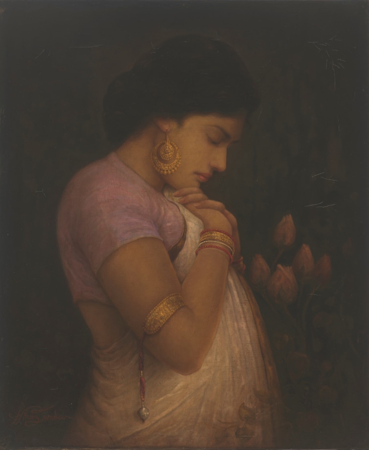 Hemen Mazumdar, Rose or Thorn?,&nbsp;Oil on canvas,&nbsp;24.01 x 19.97 in