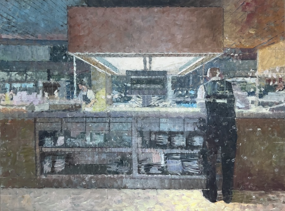 Bernardo Siciliano oil painting of man standing at deli counter