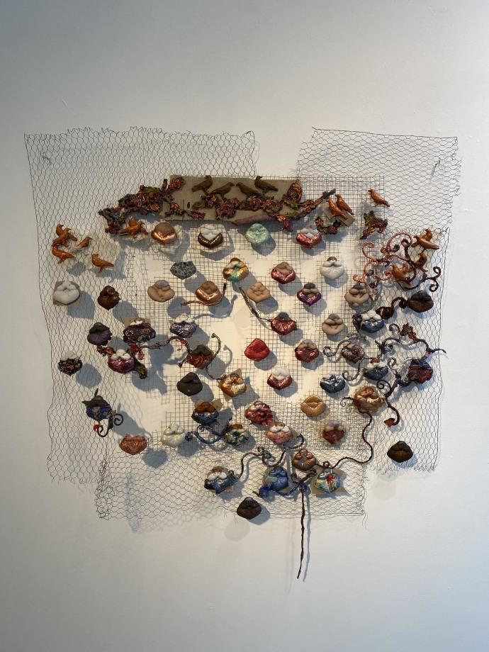 Ruby Chishti  You Read And Write History, We Make And Live It, 2020  Wire mesh, cardboard, fabric, polyester, thread, spicy clay, paint  42h x 45w in