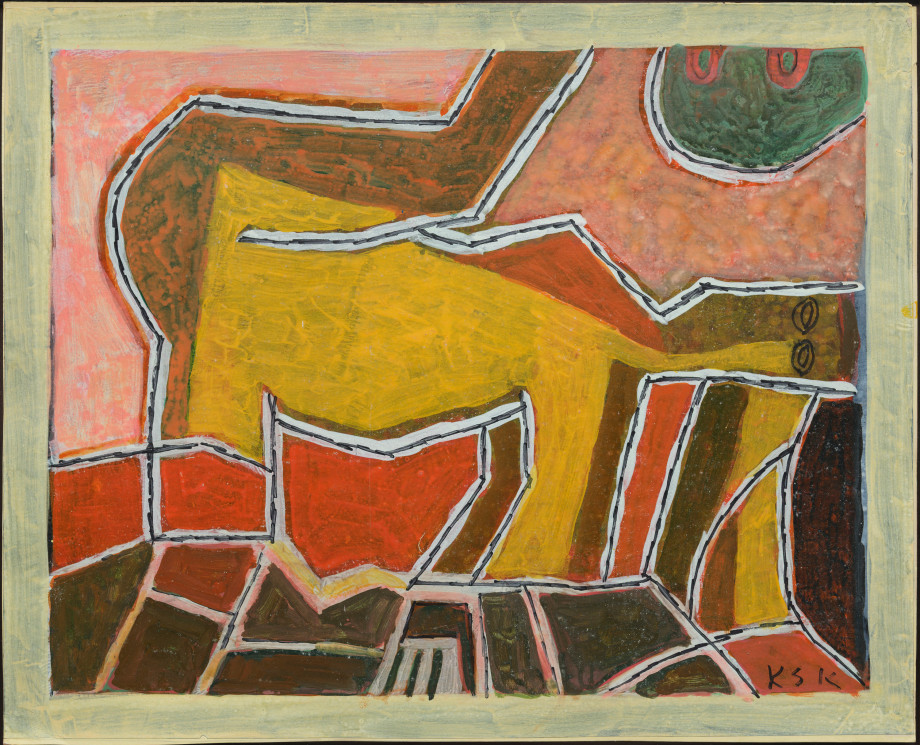 Abstract painting in orange, yellow and green