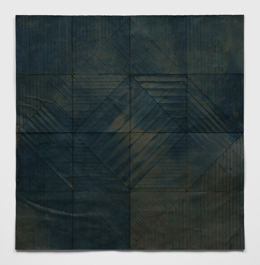 Abstract dark geometric shapes via cyanotype and black sulphite on folded paper