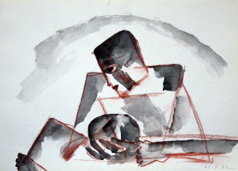 Somnath Hore,&nbsp;Rust Series 15,&nbsp;1982,&nbsp;Watercolor and crayon on paper, 10.125 x 14.25 in