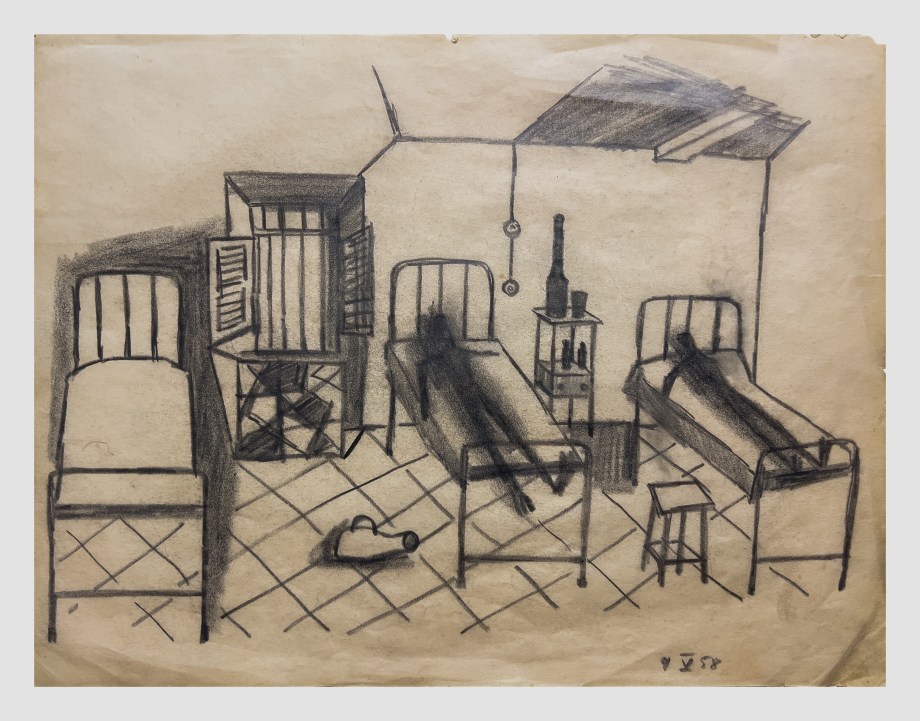 drawing of Three Beds Two Figures