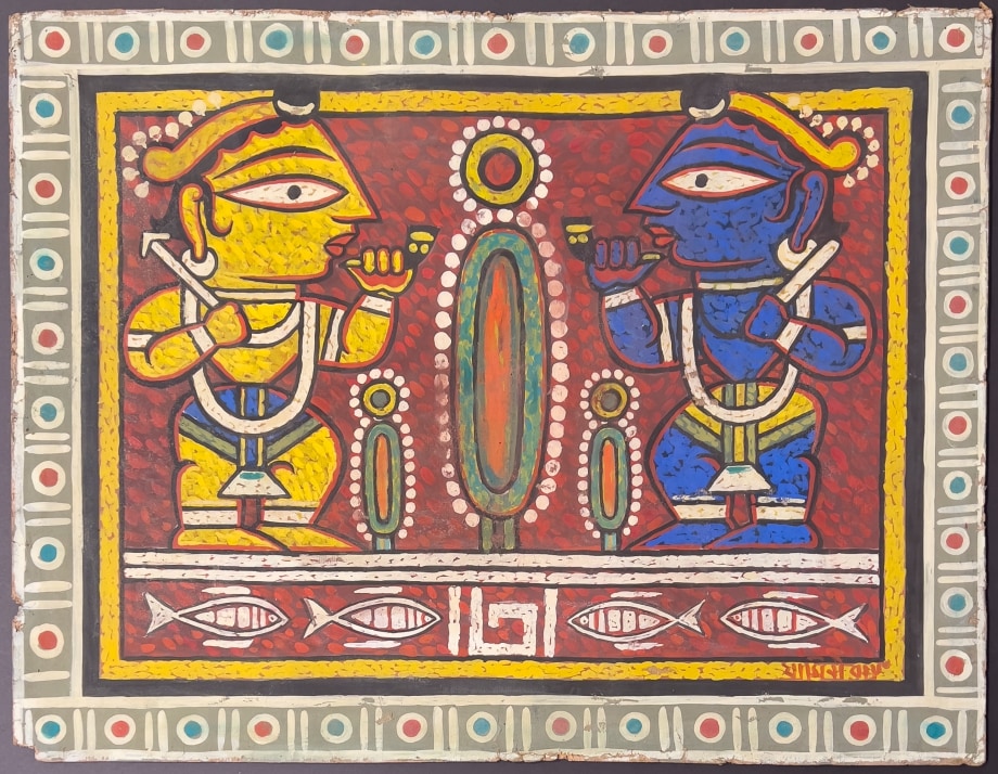 Jamini Roy, Krishna &amp;amp; Balaram, n/d,&nbsp;Tempera on board,&nbsp;17 x 23 in (43.18 x 58.42 cm), ROYJA117