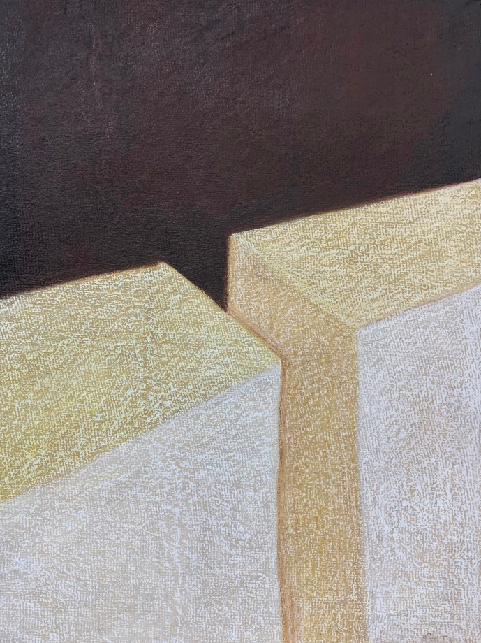 Pastel drawing of buildings close up