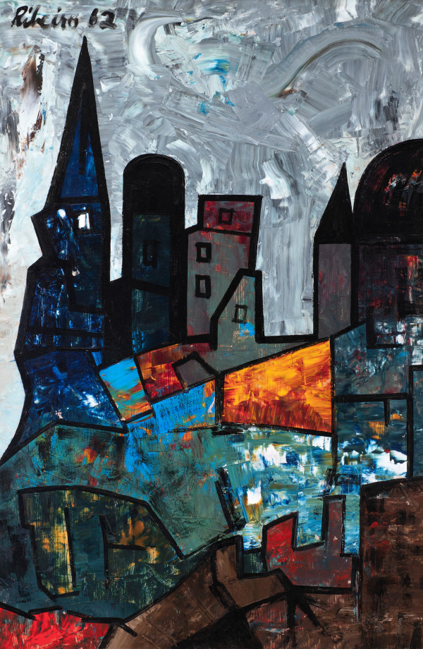 Lancelot Ribeiro,&nbsp;Untitled (Townscape), 1962, Oil on board, 36 x 23 ⅘ in (91.4 x 60.5 cm), RIBLA030