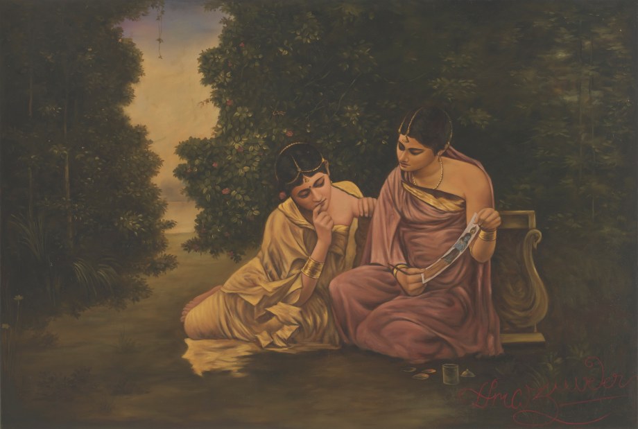 Hemen Mazumdar, The First Sight,&nbsp;Oil on canvas, 37.80 x 55.91 in