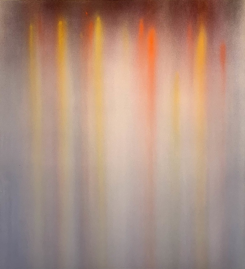 Abstract painting with orange, white, yellow and orange