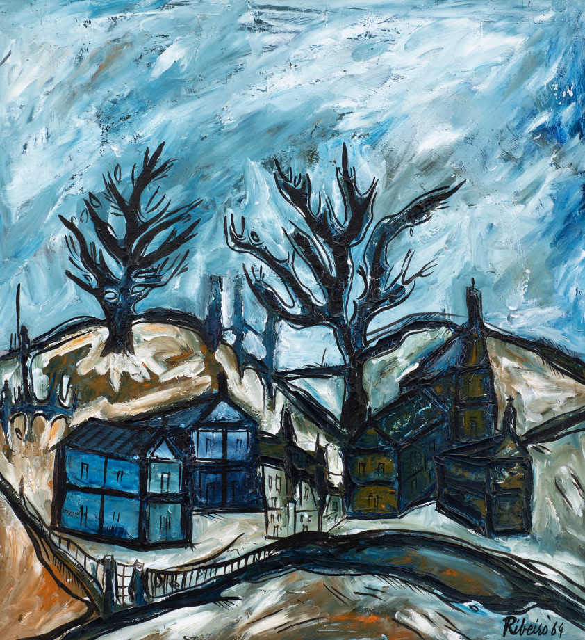 Lancelot Ribeiro,&nbsp;Untitled (Townscape), 1964, Oil on board, 19 ⅞ x 21 &frac12; in (50.5 x 54.5 cm), RIBLA033