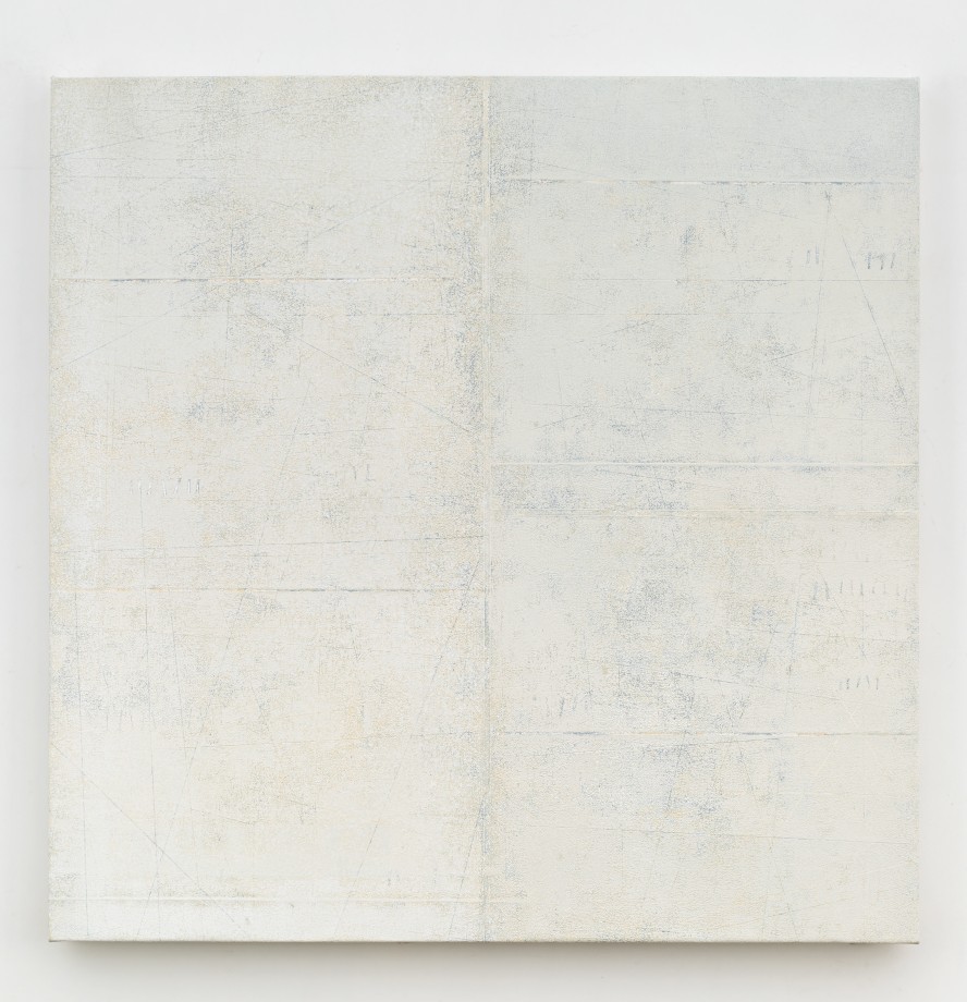 Abstract color filled painting in tones of white with the gradient of horizontal grey color line